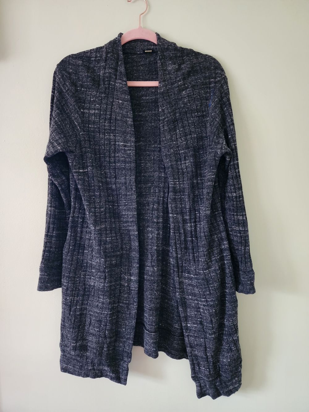 Monrow Heathered Charcoal Open-Front Ribbed Cardigan